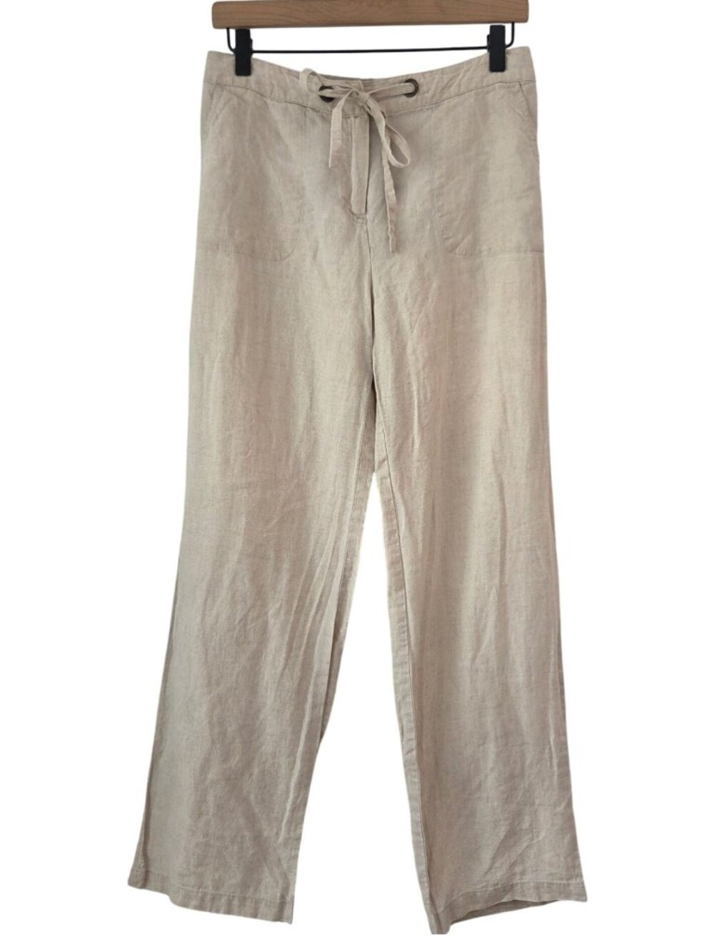 Charter Club 100% Linen Cream Pants Classic Fit Beachy Elastic Waist Women's 6